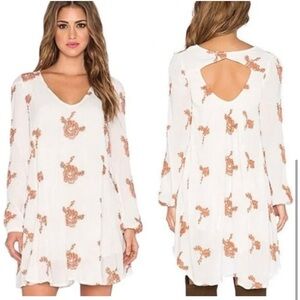 Free People Emma Embroidered Long-Sleeve V-Neck Swing Dress